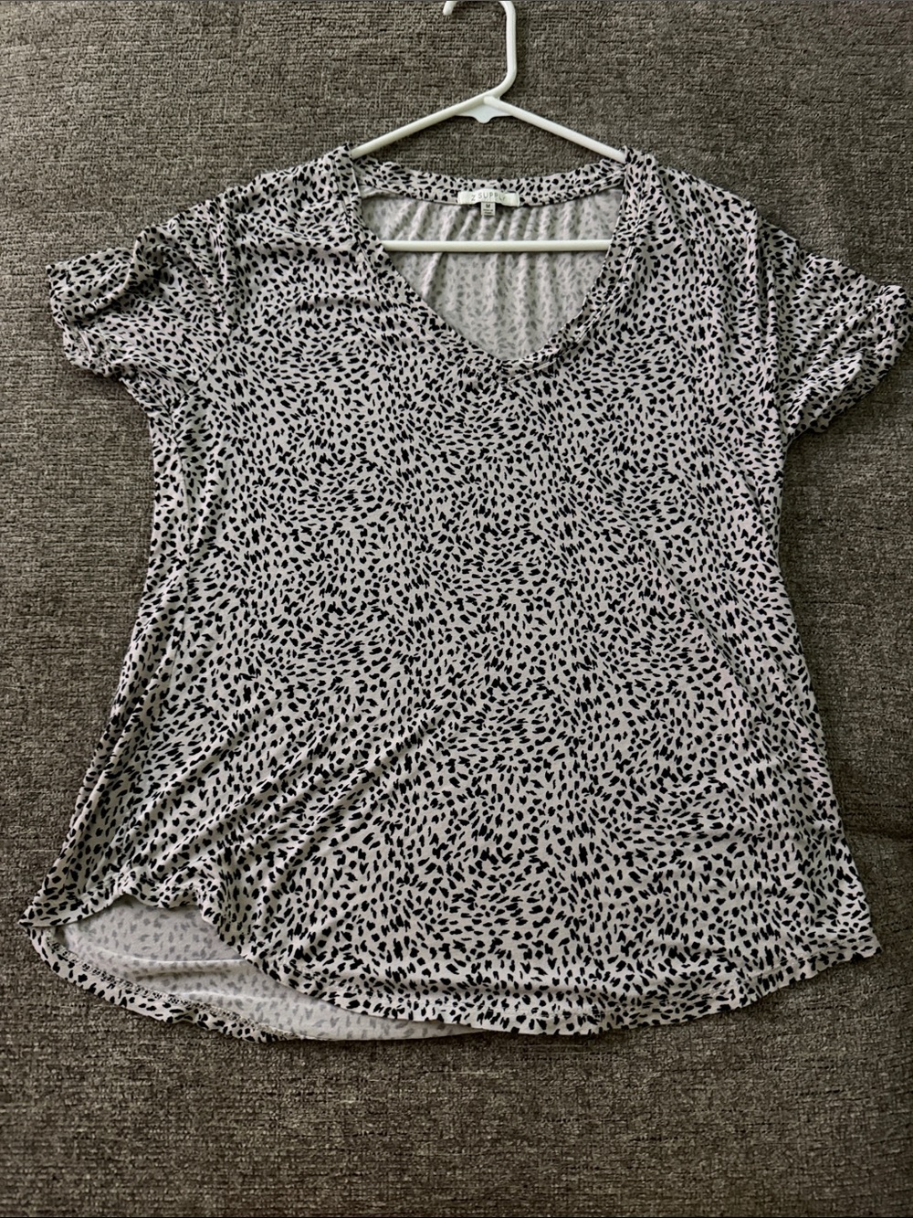 Z Supply White V-Neck Short Sleeve Tee with Black Dot Print